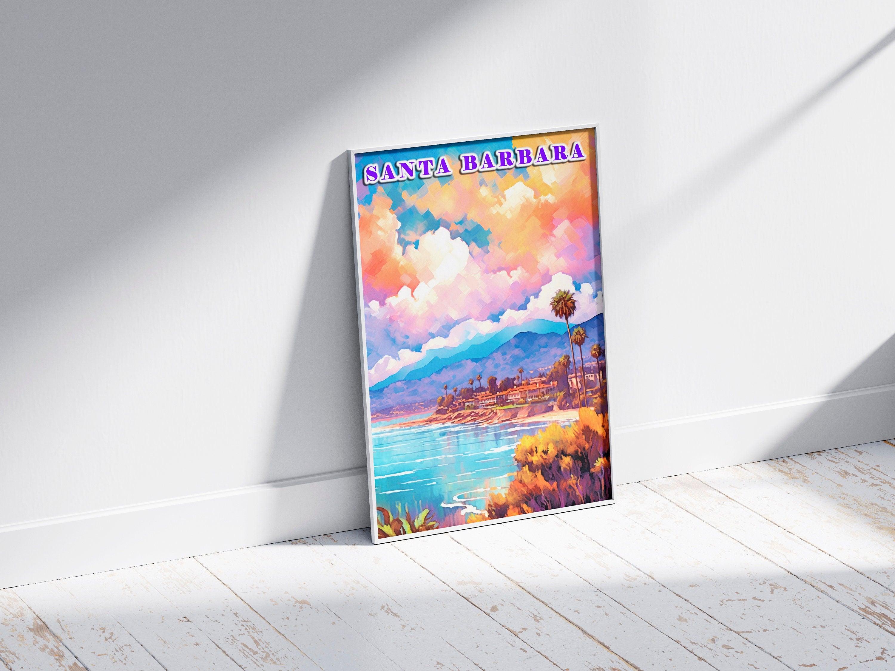 Santa Barbara Printable, Pastel Color Sunset, California Colorful Poster, World Travel Poster, Vibrant Retro Poster, Aesthetic Retro Poster